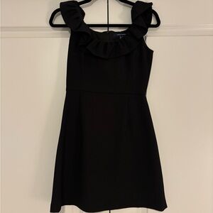 French Connection Black Mini Dress with Ruffle Neckline